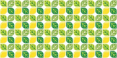 Yellow lemon themed background and leaves. Geometric seamless fruit pattern motif. Simple flat vector illustration. Lemonade, lime, citrus, and orange. For backdrops, covers, prints, and wallpapers.