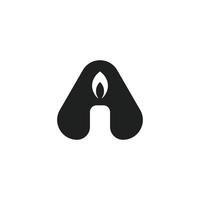 Logo letter A or triangle with a burning candle. Combination of alphabet letter design vector icons with objects. Creative ideas for simple logo illustrations.