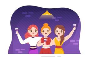 Wine Party Template Hand Drawn Cartoon Flat Illustration with People Dance, Holding a Bottle of Champagne and Drinking in Festive Event Concept vector