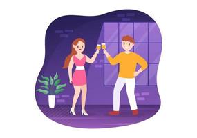 Wine Party Template Hand Drawn Cartoon Flat Illustration with People Dance, Holding a Bottle of Champagne and Drinking in Festive Event Concept vector