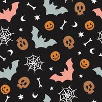 Seamless pattern with halloween silhouette elements on a black background. Vector illustration