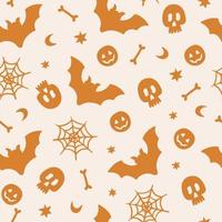 Seamless pattern with mustard halloween silhouette elements on a light background. Vector illustration