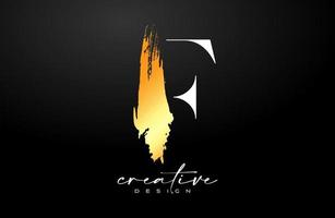 Golden Stroke Letter F logo desgn with Artistic Colorful Blue Purple Paintbrush Stroke Vector