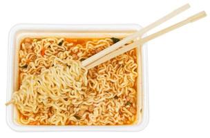 eating of prepared instant ramen photo