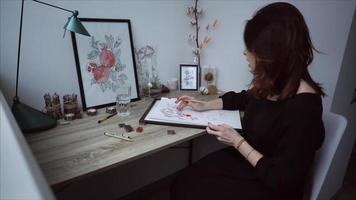 artiste féminine faisant une peinture à l'aquarelle video