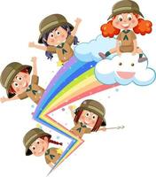 Happy children with rainbow vector