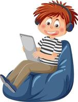 A boy using tablet for online learning vector