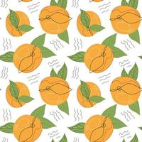 Seamless pattern with tangerines and green leaves. vector