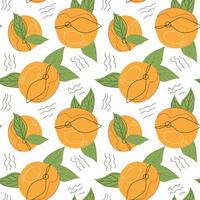 Seamless pattern with tangerines and green leaves. vector