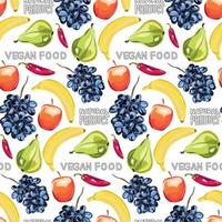 patrones sin fisuras de alimentos orgánicos. fruta vectorial sobre un fondo blanco. patrón de comida vegana. vector