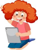 A girl using tablet vector