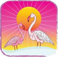 ILLUSTRATION WITH 2 FLAMINGOS IN SUN vector