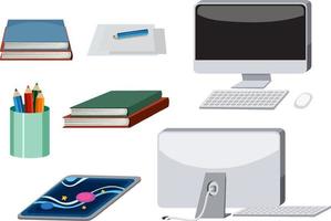 Computer and stationary objects set vector