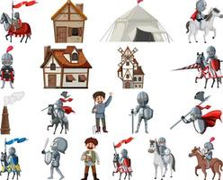 Medieval cartoon characters and objects vector