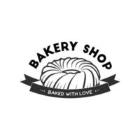 Vintage style bakery shop simple label, badge, emblem, logo template. Graphic food art with engraved cake design vector element with typography. Linear organic pastry on white background.