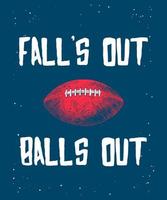 Vector engraved style illustration for posters, decoration and print. Hand drawn sketch of american football ball with modern typography on blue background. Detailed vintage etching style drawing.