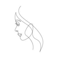 Single line hand drawn young woman portrait female beauty, minimalistic beautyfull girl face. Dynamic continuous one line graphic vector design. Black and white illustration