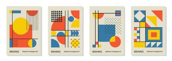 conjunto de 4 afiches de diseño geométrico mínimo de los años 20, arte mural, plantilla, diseño con elementos de formas primitivas. fondo de patrón retro bauhaus, círculo abstracto vectorial, triángulo y arte de línea cuadrada vector