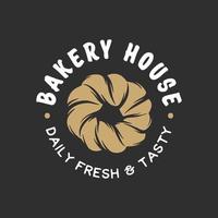 Vintage style bakery shop label, badge, emblem, logo. Monochrome vector graphic art with engraved design element. Collection of linear graphic on black background.