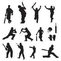 Cricket player silhouettes Collection, Set of cricket players silhouette vector