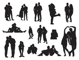 Couple silhouette set, Romantic couple silhouettes vector