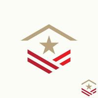 Signo de veterano del ejército simple y único con imagen de casa de techo icono gráfico diseño de logotipo concepto abstracto vector stock. se puede utilizar como símbolo relacionado con la propiedad o la pensión