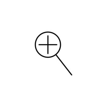 Outline symbols in flat style. Modern signs drawn with thin line. Editable strokes. Suitable for advertisements, books, internet stores. Line icon of plus sign under magnifying glass vector