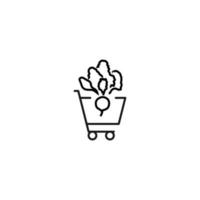 Selling, purchase, shopping concept. Vector sign suitable for web sites, stores, shops, articles, books. Editable stroke. Line icon of beetroot in shopping cart