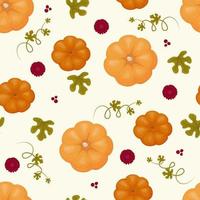 Seamless pattern with leaves and pumpkins. vector