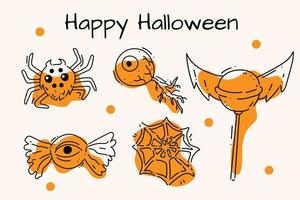 A set of spooky illustrations of Halloween outline stickers vector