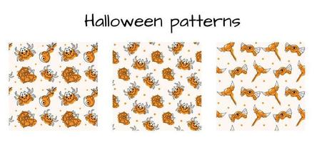 A set of seamless Halloween patterns vector