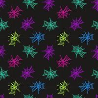 Seamless pattern with a bright neon spiderweb on dark  background for halloween. vector