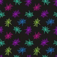 Seamless pattern with a bright neon spiderweb on dark  background for halloween. vector