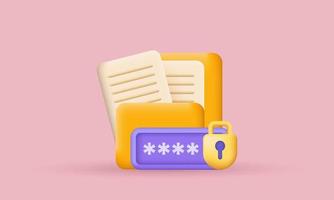 unique realistic folder icon padlock key password modern 3d isolated on vector