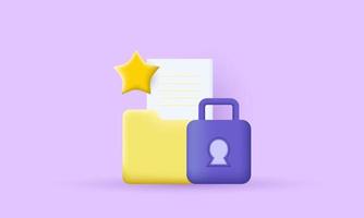 unique realistic cute protected document folder icon 3d isolated on vector