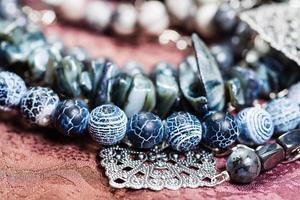 Dragon Veins Agate, shell and hematite beads photo