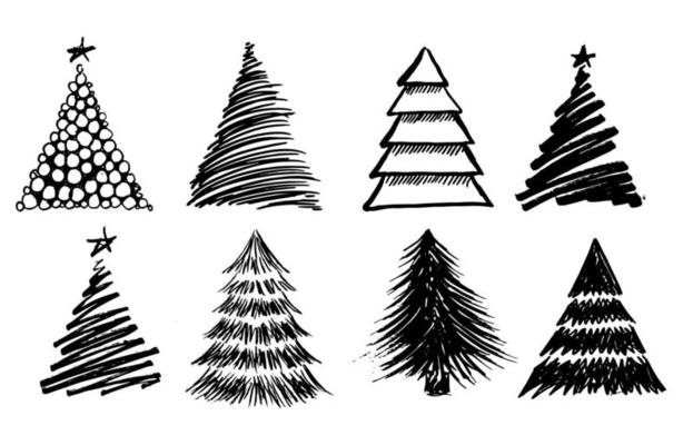 Christmas tree hand drawn illustrations. Vector.