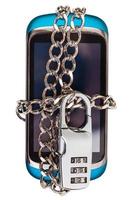 blue phone chained and closed by combination lock photo