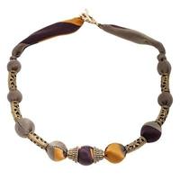 brown necklace from silk balls and brass bead photo