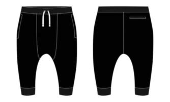 Fleece cotton jersey basic Sweat pant technical fashion flat sketch template front and back views. vector