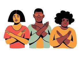 Break the bias. Women of different ethnicities protesting against inequality. Hand drawn vector illustration