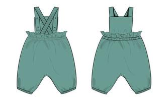 Kids Dungaree Dress Design Technical Fashion Flat Sketch Vector illustration Template Front And Back views.