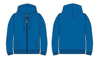 Long Sleeve Hoodie technical fashion flat sketch vector illustration template front and back views.