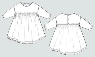 Baby girls dress design technical Flat sketch vector illustration template