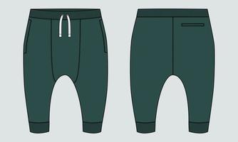 Fleece cotton jersey basic Sweat pant technical fashion flat sketch template front and back views. vector