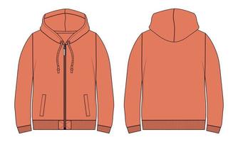 Long Sleeve Hoodie technical fashion flat sketch vector illustration template front and back views.