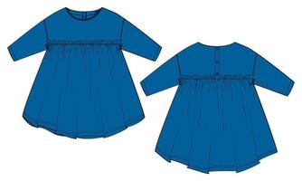 Baby girls dress design technical Flat sketch vector illustration template