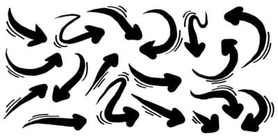conjunto de iconos de flechas dibujadas a mano. icono de flecha con varias direcciones. garabato ilustración vectorial. Aislado en un fondo blanco vector
