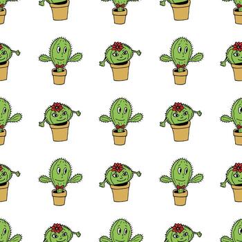 patrón sin costuras con cactus sonrientes sobre fondo blanco. imagen vectorial vector