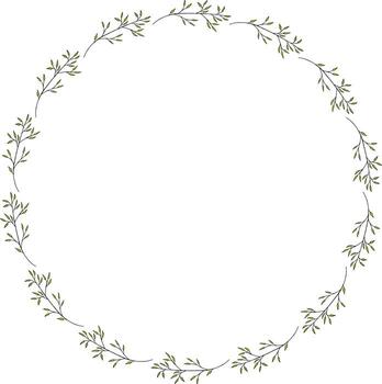 Round frame with creative branches on white background. Doodle style. Vector image.